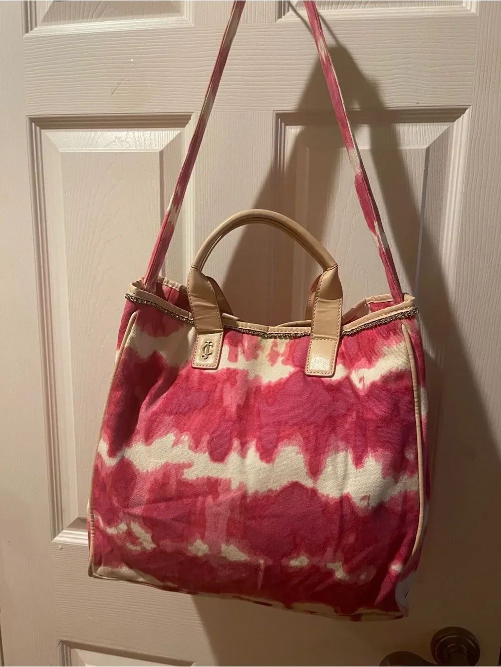Juicy Couture canvas pinkTie-Dye Tote Bag with synthetic beige Trim and straps